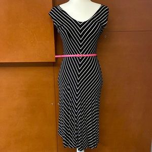 Calvin Klein black with white chevron stripe dress